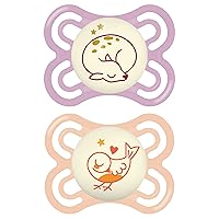 MAM Perfect Night Baby Pacifier, Patented Nipple, Glows in the Dark, 0-6 Months, Girl, 2 Count (Pack of 1)