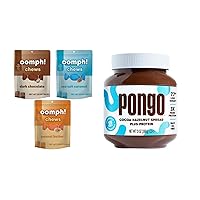 Oomph! Pongo Cocoa Hazelnut Protein Spread 13oz and 3-Pack Variety Dark Chocolate, Sea Salt Caramel, And Peanut Butter Keto-Friendly Taffy Candy, Treat for Kids and Adults