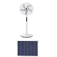 Standing Fan Cordless Rechargeable Floor Fan with Solar Panel Power and AC Charger Dual Input for Home, Camping, Outdoor Fishing (White)