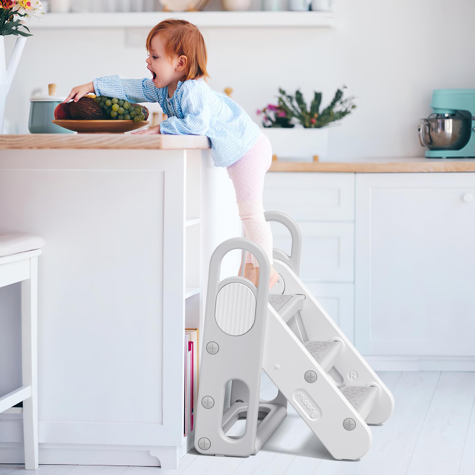 Mloong Kids Step Stool Foldable for Bathroom Sink, Easy Folding Non-Slip Bathroom Stool Toilet Potty Training Stool, Adjustable Toddler Ladder Kitchen Counter Stool Helper