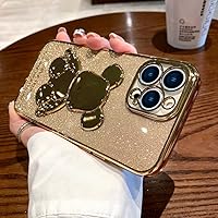 Glitter Bling Cartoon Bear Case for iPhone 14 12 11 13 Pro Max 14 Plus 7 8 X Xs Max Xr Transparent Plating Soft Cover,Gold,for iPhone 11pro