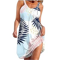 Today's Deals Cheap Stuff Under 1 Dollar Women's Summer Tropical Print Tank Dress, Loose Sleeveless Cami Dresses Trendy Casual Beach Holiday Dress Flowy Sundress Deals Under 5 Dollars