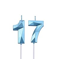 2 inch Blue 17 & 71 Birthday Candles, 3D Diamond Number 17th & 71st Cake Topper for Boys Girls Birthday Party Decorations Theme Party