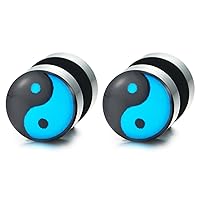 Yin-Yang Stud Earrings for Men, Illusion Tunnel Plug Screw Back, 2pcs