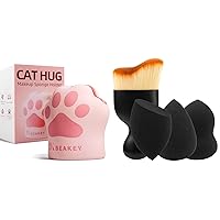 BEAKEY 3+1 Pcs Makeup Sponges with Kabuki Contour Brush & Cat Hug Makeup Sponge Holder