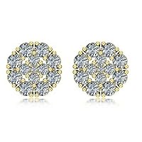 1CT Round Cut White Diamond 925 Sterling Silver 14K Yellow Gold Over Diamond Halo Stud Earrings for Women's