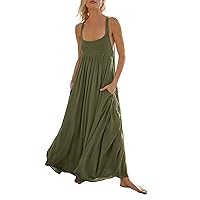 Women's Wedding Guest Dresses Summer Sleeveless Dress Pleated Casual Maxi with Pockets Spring Dresses, S-2XL