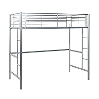 Walker Edison Silver Metal Twin over Loft Bunk Bed Twin Size Bedframe with Ladder Computer Gaming Desk