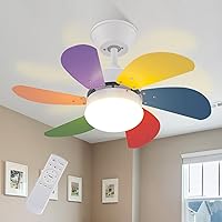 Homefire Ceiling Fan with Lighting and Remote Control Quiet - Ceiling Light Living Room 6 Blades Diameter 75 cm Fan Timing Ceiling Light with Single Light Fan Summer / Winter Bedroom / Colourful