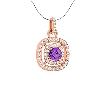 1.50 CT Round Cut Simulated Amethyst & Cubic Zirconia Double Halo Pendant Necklace 14k Rose Gold Over
