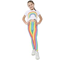 Kids Girls Crop Top & Legging Set Rainbow Fashion Two Piece Belly Shirt & Tights
