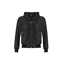 Reversible Black Leather Jacket Men – Real Leather Motorcycle Bomber Jacket with Hood