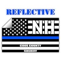 Reflective Coos County New Hampshire NH Thin Blue Line Stealthy Old Glory USA Flag | Honoring Law Enforcement Officers Sheriffs | County State Decal Bumper Sticker 3M Vinyl 3