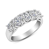 2 Carat (ctw) 14K White Gold Round Diamond Ladies 5 Five Stone Wedding Anniversary Stackable Ring Band Value Collection