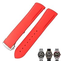 20mm 22mm Rubber Folding Buckle Watch Strap Black Blue Red Watch Bands for Tudor Black Bay for Men Bracelet (Color : Red, Size : 22mm)