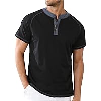 Men's Cotton Blend Henley Shirt Short Sleeve Button Down Shirt Stylish Raglan Sleeve Tshirts Shirts Workout Top