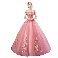 Coral Lace-up Princess Quinceanera Dress Girls' Birthday Party Sweet 16 Pageant 3D Floral Prom Gown