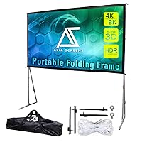 Akia Screens 145 inch Portable Outdoor Projector Screen with Stand and Bag 16:9 8K 4K Ultra HD 3D Adjustable Height Foldable Projection Screen Silver for Movie Video Home Theater AK-OS145H1