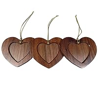 Embarcadero Walnut Wood Heart Photo Christmas Ornament, Pack of 3
