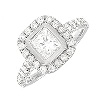 1.71ct Certified Princess & Round Cut Diamond Halo Engagement Ring in Platinum