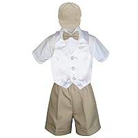 5pc Formal Baby Toddler Boys White Vest Khaki Shorts Suits Cap S-4T (XL:(18-24 months))