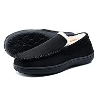 Men's Fuzzy Moccasin House Slippers Memory Foam, Cozy Mens Fluffy Warm Indoor Slippers Closed Back for Winter, Non-Slip Soft Comfy Bedroom Slippers for Men