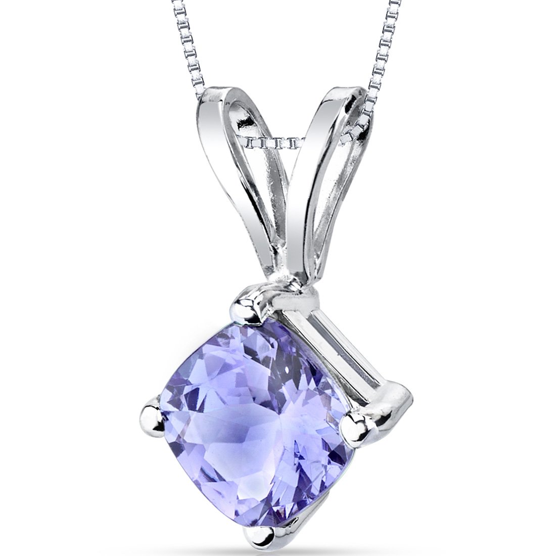 Peora Tanzanite Pendant for Women 14K White Gold, Genuine Gemstone Classic Solitaire, 1 Carat Cushion Cut, 6mm, AAA Grade