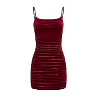 SOLY HUX Girl's Ruched Velvet Bodycon Cami Dress Sleeveless Party Pencil Dresses