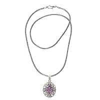 NOVICA Handcrafted .925 Sterling Silver Amethyst Pendant Necklace Balinese of Purple Indonesia Leaf Tree Birthstone 'Crystalline Orchid'