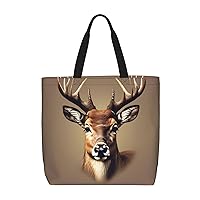 Deer Hunting Print Tote Bag Zipper Casual Tote'S Handbag Big Capacity Work Bag Shoulder Bag With Pockets