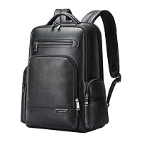 BOPai Genuine Business Leather Laptop Professional Backpack for Men 15.6 inch Computer with USB Charging Multi-Functional Large Capacity Travel Backpack Black
