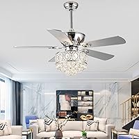 52” Crystal Ceiling Fan with Lights Remote Control, Modern Chandelier Fan, Indoor Glam Fandeliers Fan Light Cover with Reversible Blades for Home Decoration, Living Room, Bedroom, Chrome