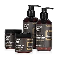 Every Man Jack Men’s Beard Wash + Beard Butter Bundle Set - Cleanses, Hydrates, and Styles All Beard Types with Clean Ingredients and a Sandalwood Scent - Beard Wash Twin Pack + Beard Butter Twin Pack