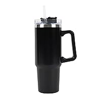 30 oz Tumbler Mug with Lid and Straw, Reusable Insulated Mug with Handle, Stainless Steel Tumbler for Iced & Hot Beverages, Black