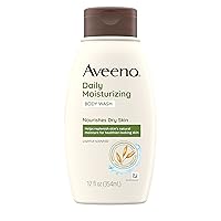 Aveeno Daily Moisturizing Body Wash for Dry & Sensitive Skin with Prebiotic Oat, Hydrating Oat Body Wash Nourishes Dry Skin & Gently Cleanses, Light Fragrance, Sulfate-Free, 12 fl. oz