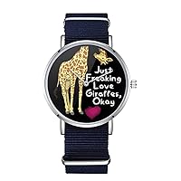 Just Freaking Love Giraffes, Okay Design Nylon Watch for Men and Women, Wild African Animals Theme Wristwatch