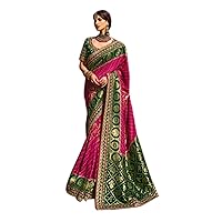 Magenta Pink Wedding Traditional Wear Indian Women Pure Dola Silk Saree Blouse Bollywood Cocktail Design 1126