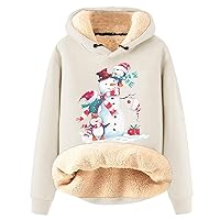 Women Casual Winter Hoodie Christmas Snow People Warm Pullover Oversized Plush Sherpa Lined Hooded Sweatshirts
