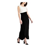 Connected Apparel Womens Black Sequined Floral Sleeveless Round Neck Tea-Length Sheath Dress 4