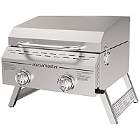 Premium Outdoor Cooking 2-Burner Grill, While Camping, Outdoor Kitchen, Patio Garden, Barbecue with Two Foldable legs, Silver in Stainless Steel