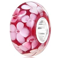 Murano Glass Charms Authentic 925 Sterling Silver Charms Core Red Flower Pink Love Heart White Yellow Glass Beads fit Pandora Style Bracelet for Women Wife Anniversary DIY Gift