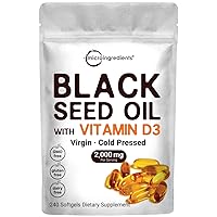 Micro Ingredients Black Seed Oil 2000 mg with Vitamin D3 1000 IU, 240 Softgels | Cold Pressed - Nigella Sativa Pills from Egypt, Virgin Oil, Odorless, Non-GMO & No Gluten