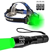 Green LED Headlamp and Green Light Flashlight for Hunting, Outdoor Activities, Climbing, Astronomy etc.