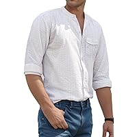 VATPAVE Men's Cotton Banded Collar Shirt Casual Button Down Long Sleeve Dress Shirts with Pocket