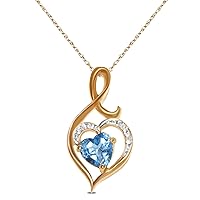 The Diamond Deal Lab Created 6.00MM Gemstone Birthstone Heart and Diamond Accent Swirl Necklace Pendant Charm 10k REAL White OR Yellow Or Rose/Pink Gold 18 inch 10k Gold Chain (Choose your Birthstone)