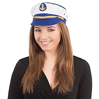 Chic White & Blue Lady Captain Hat (1 Pc.) - Perfect Accessory for Boating, Yachting, Cruising, Uniforms, Pirates, World Book Day, & More