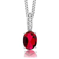 ByJoy Necklace for Women Sterling Silver pendant Ruby with Cubic zirconia brilliant cut 45 cm chain 925 Silver