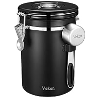 Coffee Canister, Airtight Stainless Steel Kitchen Food Storage Container with Date Tracker and Scoop for Grounds Coffee，gray & black
