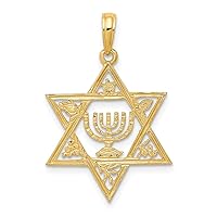 10 kt Yellow Gold Star of David with Menorah Charm 27 x 18 mm