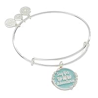 Alex and Ani Say Yes To New Adventures Expandable Bangle Bracelet, Shiny Silver Finish, Pink Charm, 2 to 3.5 in